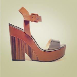 Jimmy Choo Nico Metallic Leather & Wood Wedge
